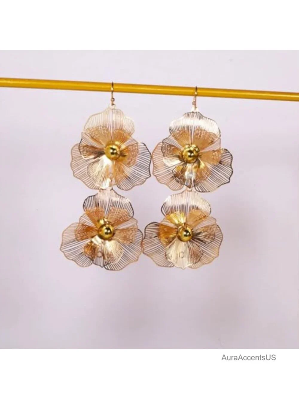 Gold Double Flower Drop Dangle Earrings for Women Boho Y2K Jewelry